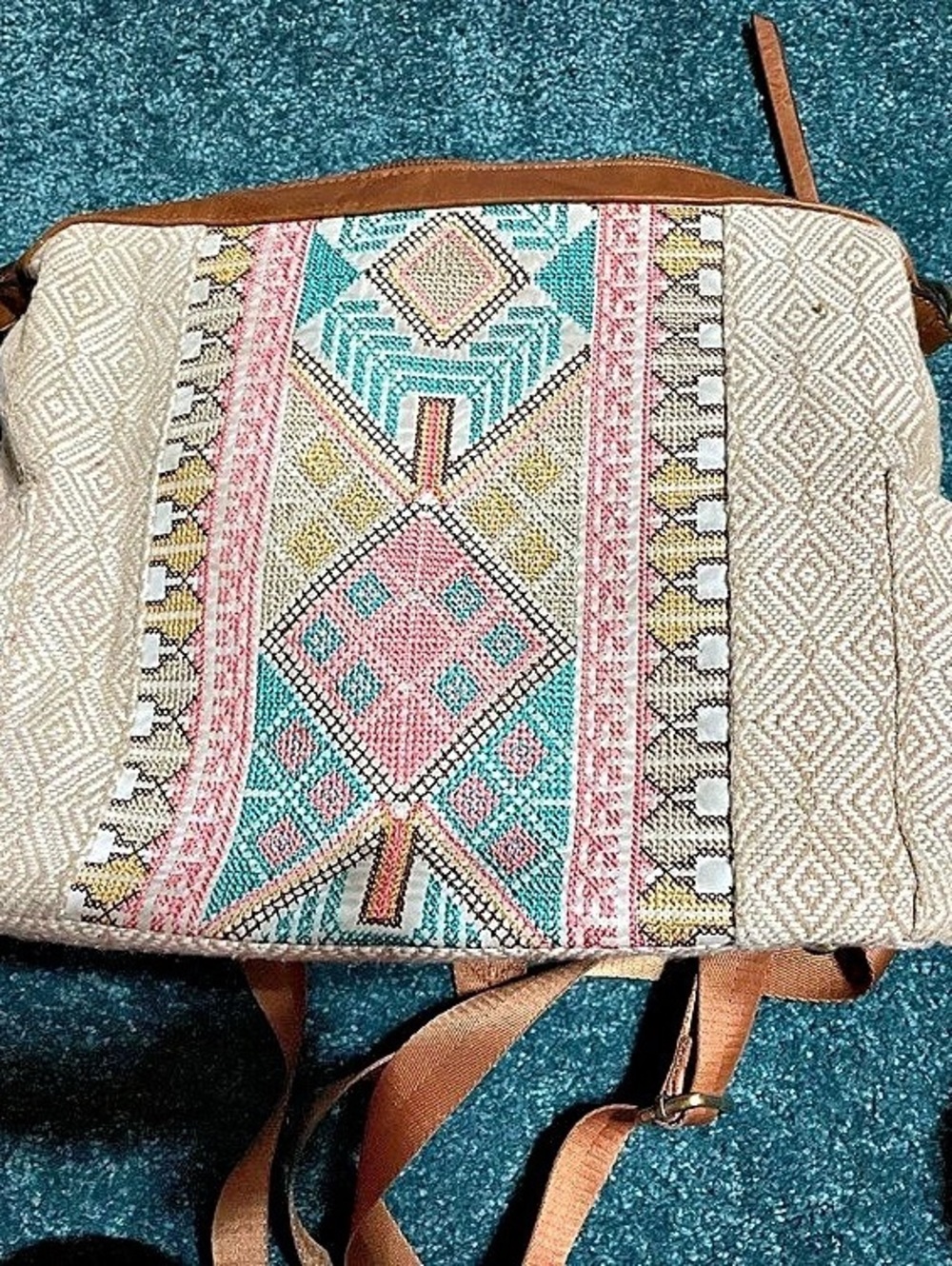 Geometric Backpack in Beige & Brown